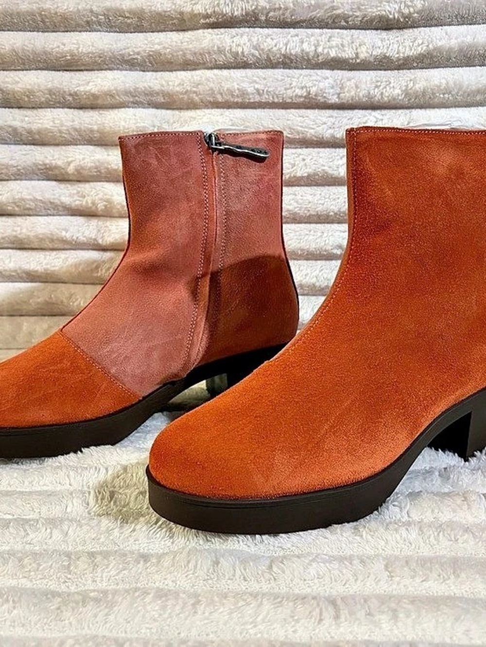 Lazo Siren Authentic Suede Ankle Boots in Orange and Andromeda Pink 11M